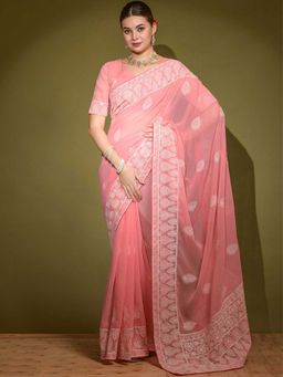 Odette - Peach Georgette Saree With Blouse Piece
