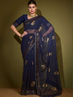 Odette - Blue Georgette Saree With Blouse Piece