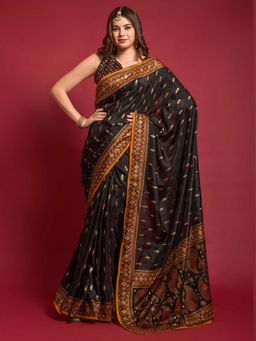 Odette - Black Silk Blend Saree With Blouse Piece