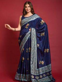 Odette - Blue Silk Blend Saree With Blouse Piece