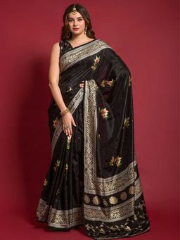 Odette - Black Silk Blend Saree With Blouse Piece