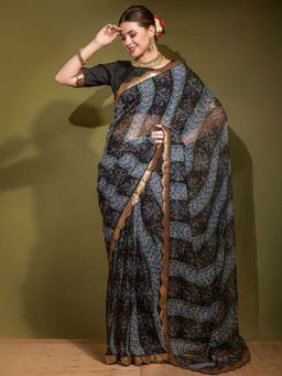 Odette - Black Georgette Saree With Blouse Piece