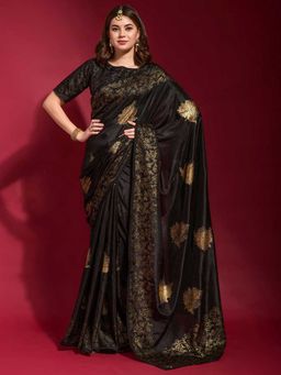 Odette - Black Silk Blend Saree With Blouse Piece