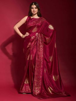 Odette - Maroon Silk Blend Saree With Blouse Piece