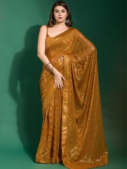 Odette - Mustard Georgette Saree With Blouse Piece