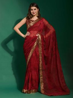 Odette - Maroon Georgette With Blouse Piece