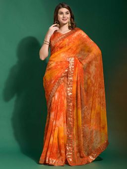 Odette - Orange Georgette With Blouse Piece