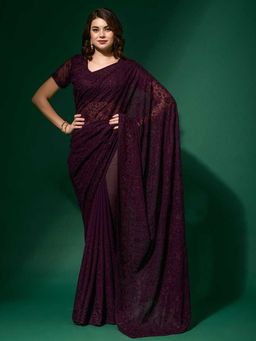 Odette - Wine Georgette Saree With Blouse Piece