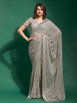 Odette - Grey Georgette Saree With Blouse Piece