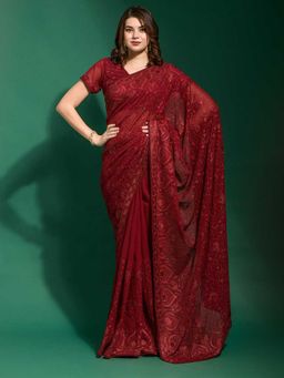 Odette - Maroon Georgette Saree With Blouse Piece