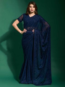 Odette - Dark Blue Georgette Saree With Blouse Piece