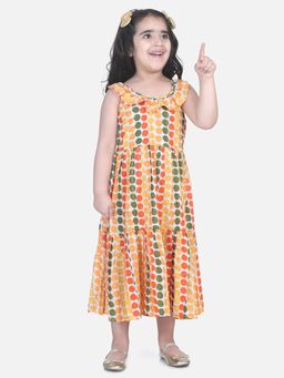 BownBee - Polka Dot Tier Round Neck Gown- Yellow