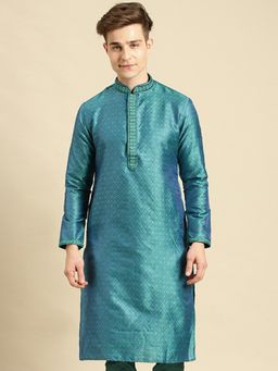 Sanwara - Mens Woven Designer Jacquard Firozi Color Kurta