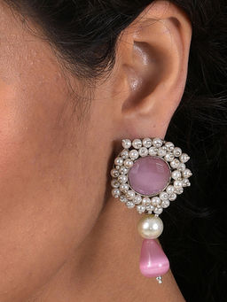 Sohi - Purple Silver Plated Contemporary Drop Earrings