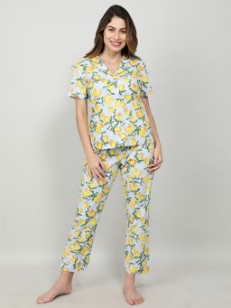 mackly - Womens Nightsuit Pj Set F-O, Yellow-Blue