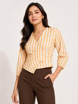 Twenty Dresses by Nykaa Fashion - Yellow Stripes Wrap Front Top