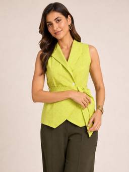 Twenty Dresses by Nykaa Fashion - Green Self-Tie Sleeveless Wrap Top with Fabric Belt
