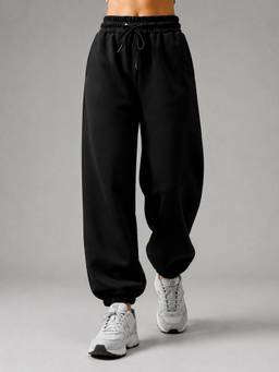MIXT by Nykaa Fashion - Womens Relaxed Fit Black Terry Joggers