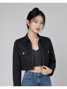 MIXT by Nykaa Fashion - Womens Black Solid Pure Cotton Crop Jacket