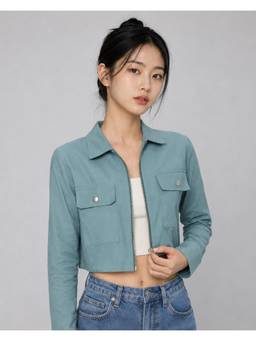 MIXT by Nykaa Fashion - Womens Teal Solid Pure Cotton Crop Jacket