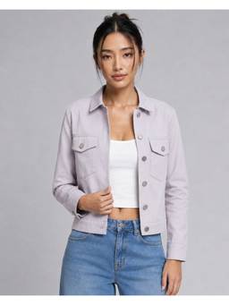 MIXT by Nykaa Fashion - Womens Light Grey Solid Pure Cotton Shacket Jacket