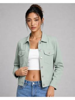 MIXT by Nykaa Fashion - Womens Sea Green Solid Pure Cotton Shacket Jacket