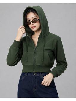 MIXT by Nykaa Fashion - Womens Solid Green Fleece Hooded Jacket