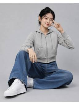 MIXT by Nykaa Fashion - Womens Solid Grey Fleece Hooded Jacket