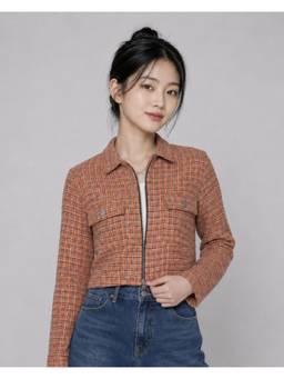 MIXT by Nykaa Fashion - Womens Yarn Dyed Plaid Brushed Cotton Crop Jacket