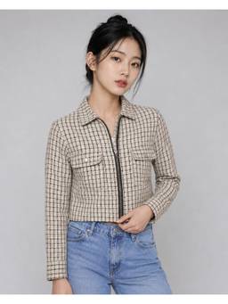 MIXT by Nykaa Fashion - Womens Tweed Checks Cotton Crop Jacket