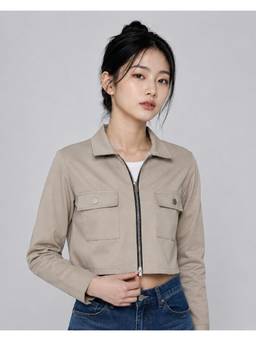 MIXT by Nykaa Fashion - Womens Solid Khaki Cotton Crop Jacket