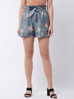 Magre - Grey Lurex Printed Shorts