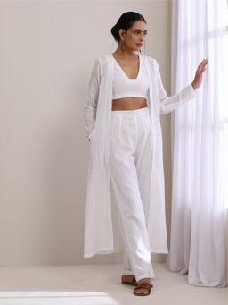trueBrowns - White Dobby Overlay Jacket Blouse Palazzo (Set of 3)