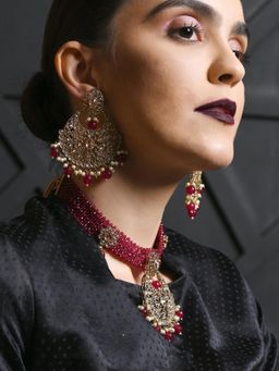 Odette - Magenta And Golden Choker Jewellery Set (Set of 2)