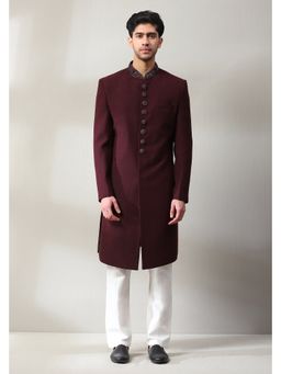 Soniya G - Wine Shimmer Indowestern Kurta and Pant Set