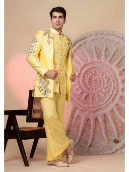 Soniya G - Sunny Yellow Embroidered Festive Jacket with Kurta and Pant