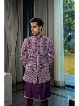 Soniya G - Purple Silk Jodhpuri Jacket with Kurta and Pant