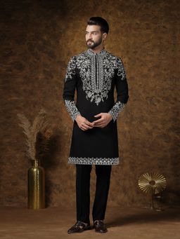 Soniya G - Black Mughal Embroidery Indo-Western Kurta and Pant Set