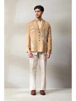 Soniya G - Beige Cotton Galaxy Print Short Kurta and Trouser with Blazer