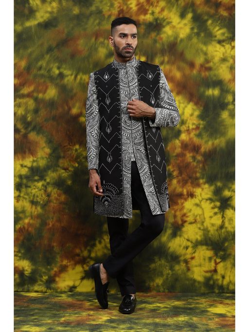 Soniya G Black Embroidered Indowestern Kurta and Pant Set