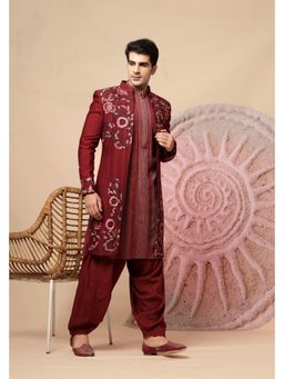 Soniya G - Royal Maroon Indo-Western Embroidered Sherwani with Pathani Salwar