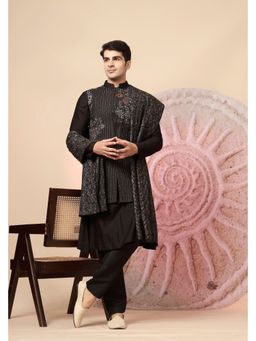 Soniya G - Black Kurta and Pant with Embroidered Waistcoat and Dupatta