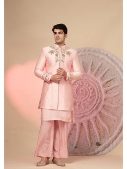 Soniya G - Blush Pink Floral Embroidered Kurta and Jacket with Pant