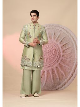 Soniya G - Regal Green Embroidered Festive Jacket with Mirror Work Kurta and Pant