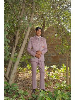 Soniya G - Mauve Circular Gota Embroidery and Thread Detailing Sleeveless Nehru Jacket with Pant