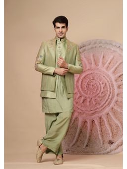 Soniya G - Olive Green Embroidered Short Jacket with Kurta and Pant