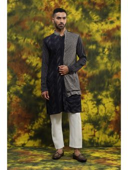 Soniya G - Navy Blue Pintuck Work Embroidered Kurta and Pant Set