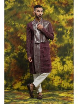Soniya G - Wine Pintuck Work Kurta and Pant Set
