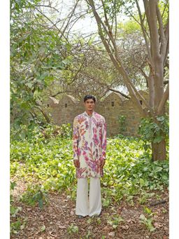 Soniya G - Ivory Botanical Embroidery and Mirror Work Kurta and Pant