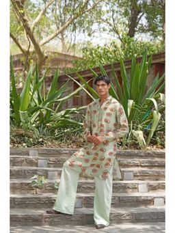 Soniya G - Mint Green Spiral Embroidery and Mirror Work Detailing Kurta and Pant